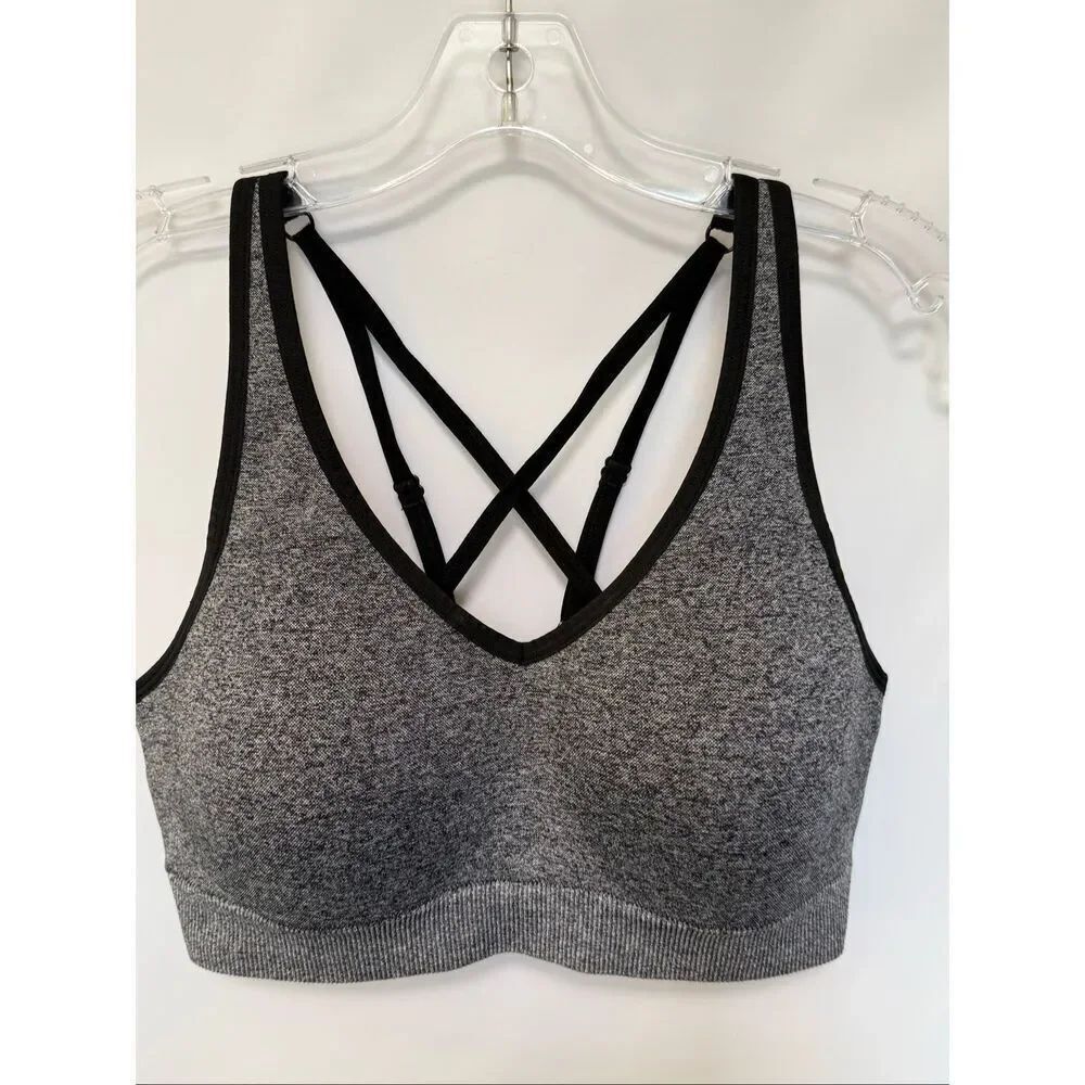 Pink active seamless lightly lined wireless gray black sport bra size large NWOT